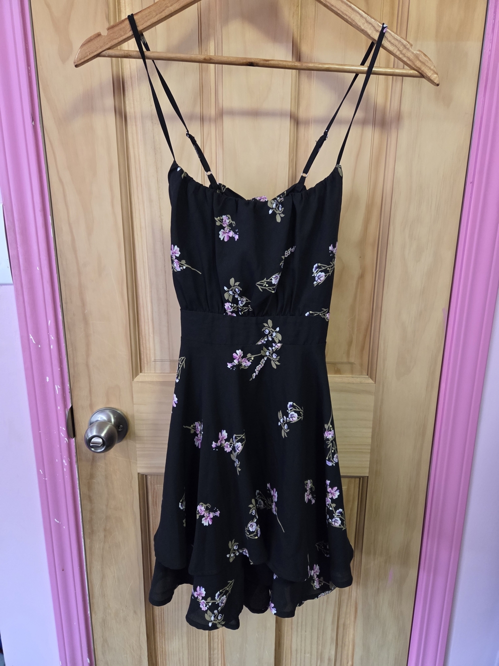 Eclipse Black Mini Dress with Pink Floral Print